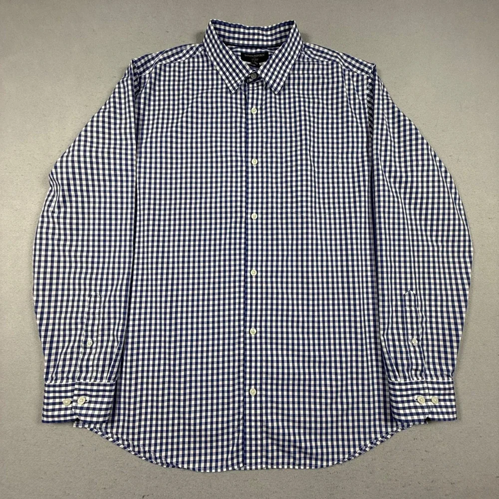 Banana Republic Mens XL Blue White Gingham Non-Iron Slim Fit Button Down Shirt